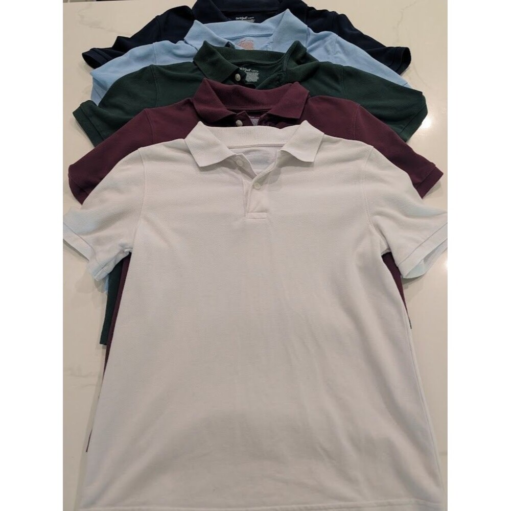 Lot of 5 Cat & Jack Boys School Uniform Polo Shirts Size Large 10/12 Pre-Owned